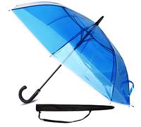Sternenfunke Regenschirm transparent blau Ø102 cm | durchsichtig groß transparent-blau incl. Tragetasche | Schirm blau durchsichtiger perfekt für eine Person, leicht| Rand weiß