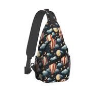 Sternenhimmel-Heißluftballon-Druck-Schultertasche für Herren und Damen, Crossbody-Tasche, Brusttasche, Tagesrucksack, Sling-Rucksack für Reisen, Wandern