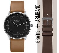 STERNGLAS - NAOS - schwarz - silber - premium braun / 38MM + gratis Armband Premium dunkelbraun
