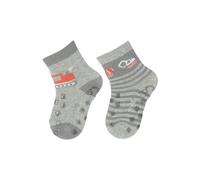 Sterntaler ABS -Krabbelsocken 2er Pack Bagger für Jungen - Babysocken mit Anti -Rutsch -Noppen auf Spann und Sohle - Antirutsch Socken für Babys im Set mit Motiv - hellgrau melange, 18