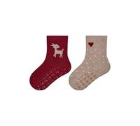 Sterntaler ABS Socken Doppelpack Mädchen - Flauschige Stoppersocken mit Innenfrottee - Rutschfeste Kinder Haussocken - dunkelrot melange, Größe 20