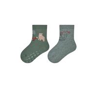 Sterntaler ABS Socken Doppelpack Unisex - Rutschfeste Stoppersocken mit Waldtiere- und Wolf-Motiv - Warme Baby- und Kinderstrümpfe - dunkelgrün, Größe 24