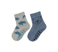 Sterntaler Baby - Jungen Fliesen Socken Baby Abs-söckchen Doppelpack Bison und Bär, Hellgrau Meliert, 18