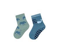 Sterntaler Baby Jungen Fliesen Socken Baby ABS-Söckchen Doppelpack Nashorn und Wal - Fliesen Rutsch Socken Baby - aus Baumwolle - grün, 18