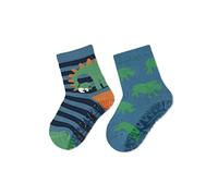 Sterntaler Baby Jungen Fliesen Socken Baby Fli Fli AIR Doppelpack Dino und Nashorn - Fliesen Rutsch Socken Baby - aus Baumwolle - mittelblau, 18