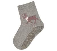 Sterntaler Baby Jungen Fliesen Socken Baby FLI Soft Elch Strümpfe - Fliesen Rutsch Socken Baby - mit Elch Motiv und Vollplüsch - hellgrau meliert, 18