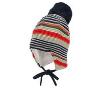 Sterntaler Baby Jungen GOTS Bommelmütze - Streifen Mütze Mit Ohrenklappen Und Bindeband - Marine, 45