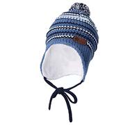Sterntaler Baby Jungen Mütze Baby GOTS Bommelmütze Streifen Mütze - Mütze Baby - aus Baumwolle mit Ohrenklappen und Bindeband - Marine, 47