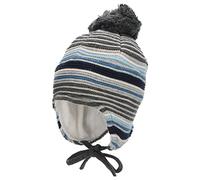 Sterntaler Baby Jungen Mütze Baby GOTS Bommelmütze Streifen Mütze - Mütze Baby - aus Baumwolle mit Ohrenklappen und Bindeband - anthrazit meliert, 47