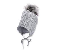 Sterntaler Baby Mädchen Mütze Baby Bommelmütze Strass-Herz Mütze - Mütze Baby, Kappe Kinder - aus Baumwolle mit Bindeband - hellgrau, 49