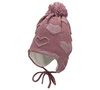 Sterntaler Baby Mädchen Mütze Baby GOTS Bommelmütze Herzchen Mütze - Mütze Baby, Kappe Kinder - aus Baumwolle mit Bindeband - lila, 47