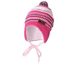 Sterntaler Baby Mädchen Mütze Baby GOTS Bommelmütze Streifen Mütze - Mütze Baby - aus Baumwolle mit Ohrenklappen und Bindeband - rosa, 47