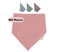Sterntaler Baby Musselin Halstuch mit Name | BIO Baumwolle | Sterntaler personalisiert Dreieckstuch | 0-4 Jahre | Druckknopf | Babygeschenk Geschenk Geburt (Musselin Rosa)