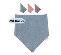 Sterntaler Baby Musselin Halstuch mit Name | BIO Baumwolle | Sterntaler personalisiert Dreieckstuch | 0-4 Jahre | Druckknopf | Babygeschenk Geschenk Geburt (Musselin Blau)