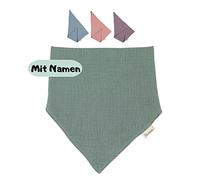 Sterntaler Baby Musselin Halstuch mit Name | BIO Baumwolle | Sterntaler personalisiert Dreieckstuch | 0-4 Jahre | Druckknopf | Babygeschenk Geschenk Geburt (Musselin Grün)