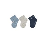 Sterntaler Baby Socken 3er Pack Dachs - Jungen Söckchen mit Umschlag und Innenfrottee - weiche Kindersocken mit Motiv Dachs, Tatzen und Rippenmuster - blau, Gr. 18