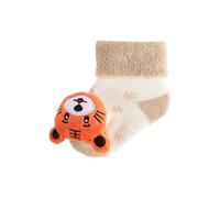 Sterntaler Baby Socken mit Umschlag - niedliche Socken mit Innenfrottee und aufgesetztem Tiger Kopf mit Rassel - Rasselsöckchen - hoher Baumwollanteil - Unisex Strümpfe - beige, Größe 16