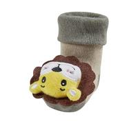 Sterntaler Baby Socken Unisex Rasselsocken - weiche Baumwollsocken mit Umschlag, Innenfutter und Löwen-Motiv - mit Rassel - steingrau, Größe 16
