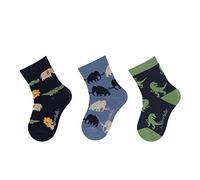 Sterntaler Baby-Söckchen 3er-Pack mit niedlichen Mammut-, Safari- und Dino-Motiven, anschmiegsam und weich, aus Baumwollmischung - Marine, Größe 30