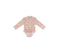 Sterntaler Badeanzug Blumen Langarm - Kinder-Badeanzug aus Bademodenstoff mit Elasthan, Blumenmuster, Schößchen- und Schulter-Volants, Windeleinsatz, UV-Schutz 50+ - Ecru, Größe 128