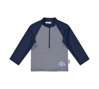 Sterntaler Badeshirt Hai - Baby- und Kinder-Badeshirt aus Bademodenstoff mit Elasthan, Langarm, Seersucker-Optik, Hai-Druck, Reißverschluss mit Kinnschutz, Stehkragen, UV-Schutz 50+, Marine, Größe 92