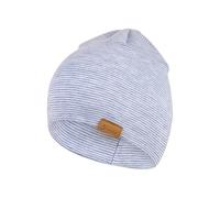 Sterntaler Beanie aus Mischgewebe mit dünnen Streifen - kuschelige Unisex Mütze in Melange-Optik mit Zwei Tragevarianten - bequem und stylisch - samtblau, Größe 45