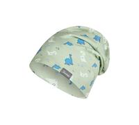 Sterntaler Beanie Dino - Bequeme Kindermütze aus Flammgarn-Jersey mit Dino-Motiv, Zwei Tragevarianten und UV-Schutz 50+, Eisgrün, Größe 51