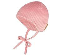 Sterntaler Beanie in Cord Optik - Mädchen Babymütze aus elastischem Stoff mit angeschnittenen Ohrenklappen und Bindebänder - weiche Mütze in mattrosa, Größe 41