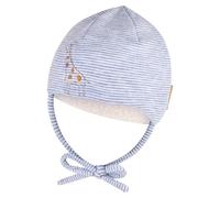 Sterntaler Beanie mit Giraffen-Stickmotiv - aus Mischgewebe in Melange-Optik mit Ohrenklappen, Bindeband und Baumwollfleece-Futter - Jungen - für Baby und Kinder, samtblau, Größe 33