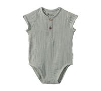 Sterntaler Body Knopfleiste Musselin Hase Happy - Baby Body für Jungen aus Baumwollmusselin - Bequemer Strampler mit kurzen Raglanärmel und Knopfleiste vorne - steingrün, 80