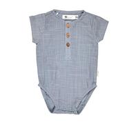 Sterntaler Body Leinenoptik - Jungen Body aus Baumwolle in edler Leinenoptik - Kurzarm Body mit Kleiner Knopfleiste - Leichter Baby Strampler mit Druckknöpfen im Schritt, graublau, Größe 86