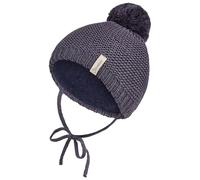 Sterntaler Bommelmütze aus Baumwollmischgewebe mit Bindebändern - Unisex - warme Mütze für Baby und Kinder, Marine, Größe 47