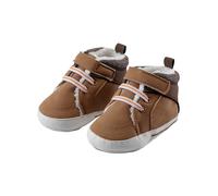 Sterntaler Babyschuh aus Kunstleder Gewebe, Jungen - mit aufgenähter und rutschfester Sohle - elastische Schnürsenkel und Klettverschluss - gefüttert mit Teddyflausch, beige, 22