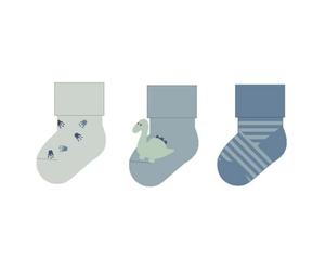 Sterntaler Erstlingssocken 3er Pack Jungen - Baby Socken Dino mit Umschlag und Innenfrottee - hoher Baumwollanteil - Neugeborenen Söckchen - graublau, Gr. 0