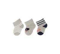 Sterntaler Erstlingssocken 3er Pack Ringel - Socken für Jungen - Babysocken mit Umschlag und Motiven - hellgrau melange, 0