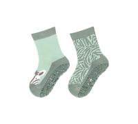 Sterntaler Fli Fli AIR 2er Pack Zebra - Fliesen Flitzer für Mädchen im Doppelpack - Stoppersocken mit rutschfester Sohle - Fliesensocken mit Motiven - steingrün, 18