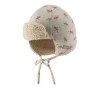 Sterntaler Fliegermütze Bedruckt mit Rentieren - Jungen Holzfällermütze mit angeschnittenen Ohrenklappen und Bindeband - Baby und Kinder Wintermütze, gefüttert mit Baumwollteddy- Natur, 51