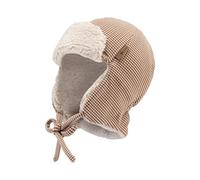 Sterntaler Fliegermütze mit Rippenmuster -dezent gestreift - Jungen Holzfällermütze angeschnittenen Ohrenklappen und Bindeband - Kinder Wintermütze, gefüttert mit Teddyplüsch - rost, 47