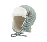 Sterntaler Fliegermütze mit Rippenmuster -dezent gestreift - Jungen Holzfällermütze angeschnittenen Ohrenklappen und Bindeband - Kinder Wintermütze, gefüttert mit Teddyplüsch - mattgrün,49