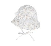 Sterntaler Hut Blümchen - Sonnenhut aus Baumwolle mit Blumen-Print, Schleife, Bindeband, Größenregulierung, gefüttert mit Bio-Baumwoll-Batist, UV-Schutz 50+ - Weiß, Größe 49