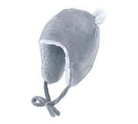 Sterntaler Inka Mütze in Cord Optik - Babymütze aus Stretchmaterial mit dekorativen Öhrchen - Unisex Mütze mit angeschnittenen Ohrenklappen und Bindeband, gefüttert mit Teddyplüsch - blau, 39