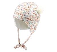 Sterntaler Inka Mütze mit Millefleurs Druck - Mädchen Babymütze mit angeschnittenen Ohrenklappen und Bindeband, gefüttert mit Baumwollfleece - Mütze mit Bommeln - Ecru, 41