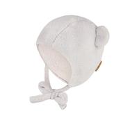 Sterntaler Inkamütze aus Teddyflausch - süße Mädchen Babymütze mit Ohren und Bindebänder - gefüttert mit Baumwollfleece - warme Mütze in hellgrau, Größe 41