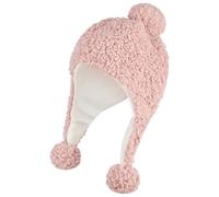 Sterntaler Inkamütze Pompon - Flauschige Mädchen Wintermütze aus Teddyplüsch - mit Ohrenklappen und Bommeln - gefüttert mit Baumwollfleece - warm und anschmiegsam - zartrosa, Größe 47