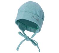 Sterntaler OCS Beanie mit Umschlag - Mütze aus Melange-Singlejersey (Bio) mit Ohrenklappen, Bindeband & Stickmotiv - Unisex Baby Übergangsmütze - steingrün, Gr. 37
