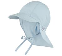 Sterntaler Schirmmütze Nackenschutz einfarbig - Schirmmütze aus Bio-UV-Popeline mit Nackenschutz, einstülpbaren Ohrenklappen und Bindeband, UV-Schutz 50+ - Hellblau, Größe 47