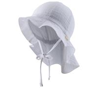 Sterntaler Sonnenhut Uni - Sommerhut aus luftigem Baumwoll Musslin - elastisches Gummiband - zum Binden - Unisex Mütze mit Nackenschutz - Baby und Kinder Kopfbedeckung - weiß,Größe 47