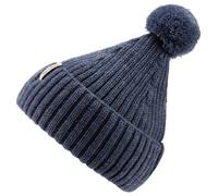 Sterntaler Strickmütze aus weichem Melange Garn - Unisex Bommelmütze im Rippenstrick mit Umschlag - Baby Wintermütze - Mittelblau, 45