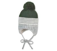 Sterntaler - Strick-Mütze FOR ALL gefüttert mit Bommel in dunkelgrün Gr.43