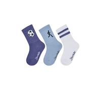 Sterntaler Kinder Socken Jungen Set 3er Pack - lange Baby und - Kindersocken mit Fußball-, Ringel- und Jogger-Motiv - elastische Baumwollsocken mit Rippenstruktur - tintenblau, Größe 30